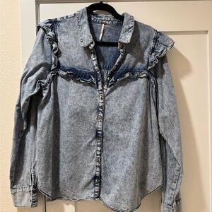 Free People Blue Button Down Shirt